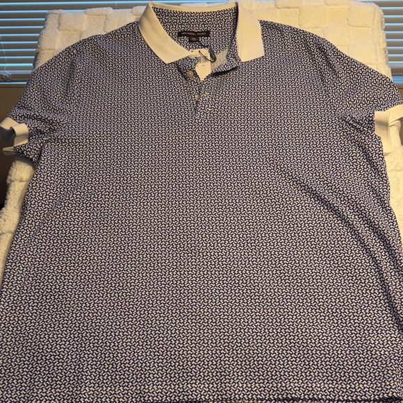 Michael Kors Navy Pattern Polo with White Collar - Picture 1 of 9